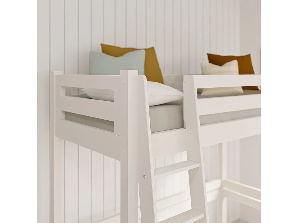 Lit mezzanine 2 places 140x190 cm bois massif blanc ORSAI