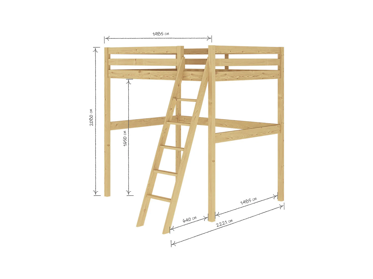 Lit mezzanine 2 places 140x190 cm bois massif bois AARON