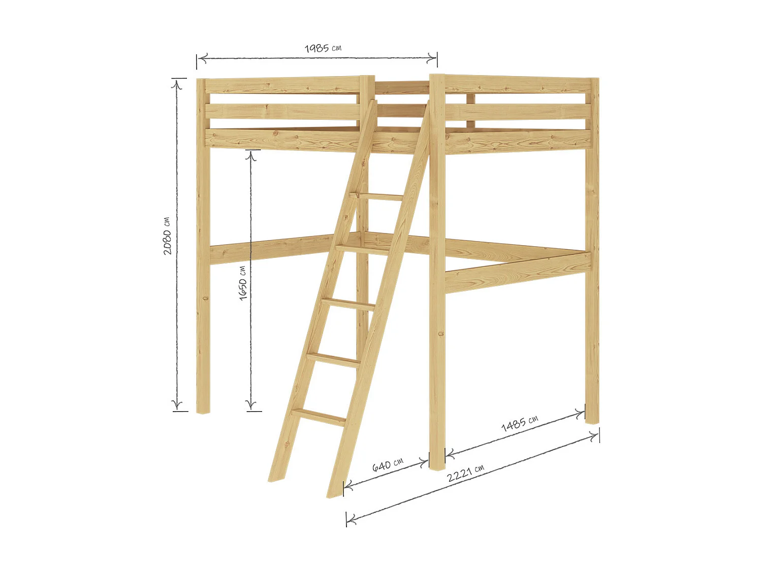 Lit mezzanine 2 places 140x190 cm bois massif bois AARON
