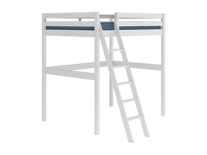 Pack lit mezzanine 2 places avec matelas 140x190 cm bois massif blanc AARON