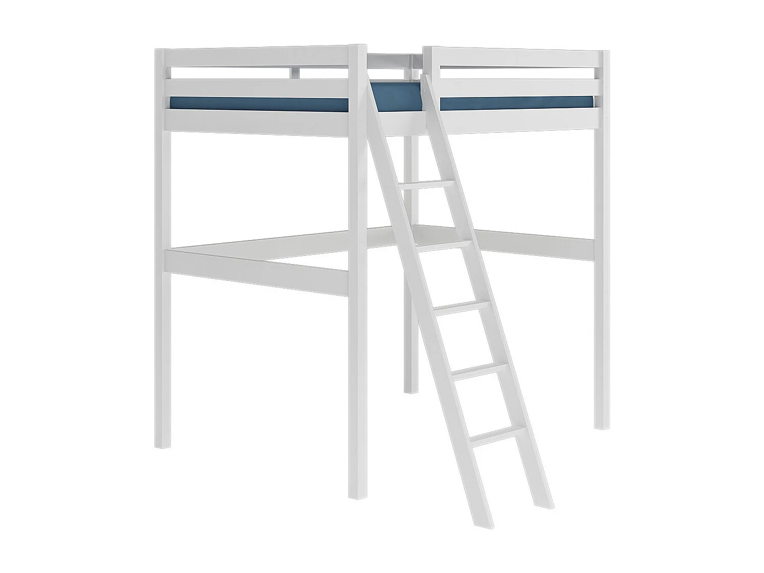 Pack lit mezzanine 2 places avec matelas 140x190 cm bois massif blanc AARON