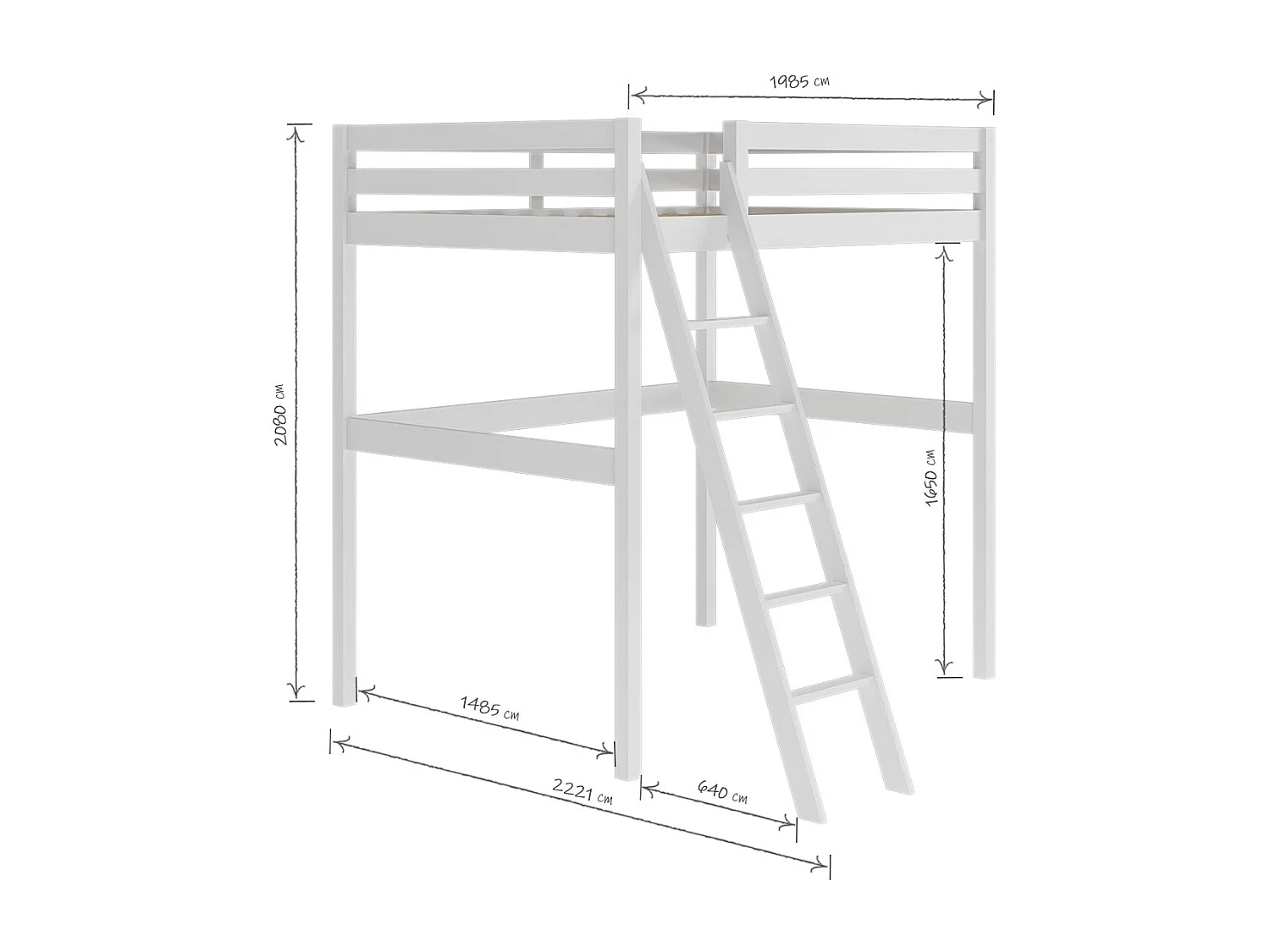 Pack lit mezzanine 2 places avec matelas 140x190 cm bois massif blanc AARON