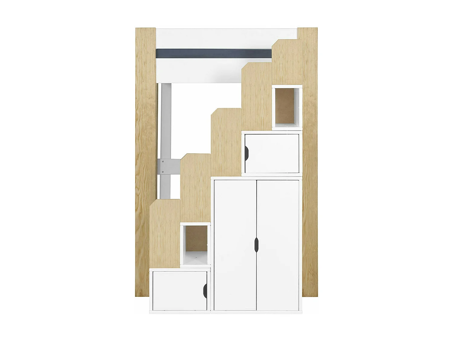 Pack lit mezzanine avec bureau et matelas 140x190 cm bois massif blanc et bois LEX