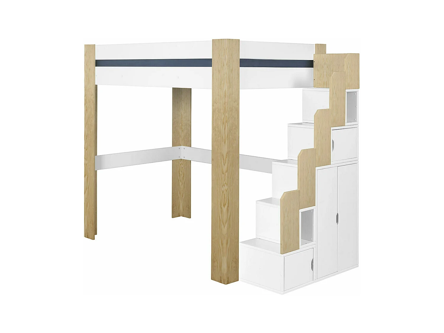 Pack lit mezzanine avec bureau et matelas 140x190 cm bois massif blanc et bois LEX