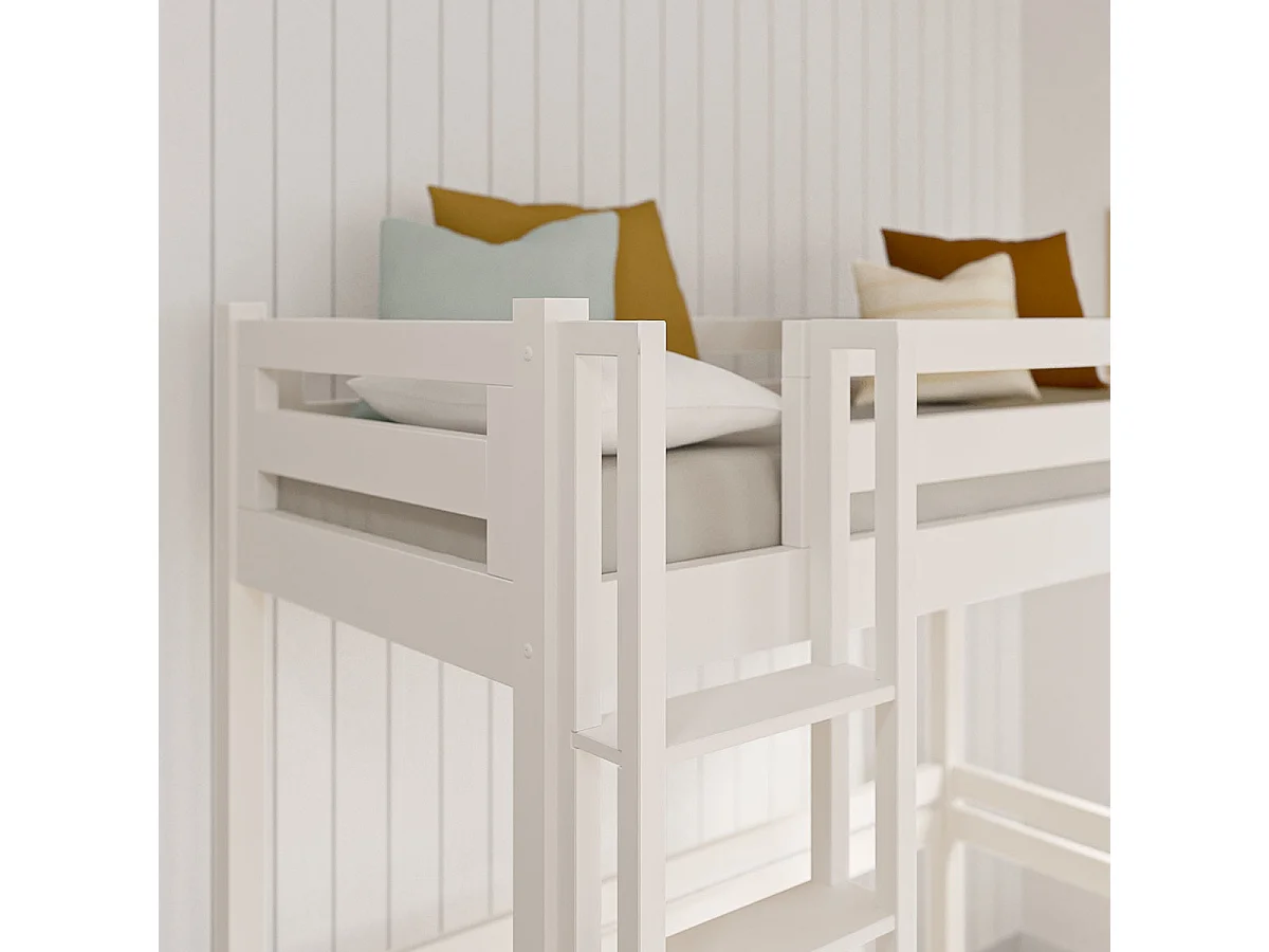 Lit mezzanine 1 place 90x190 cm bois massif blanc DORSÉ