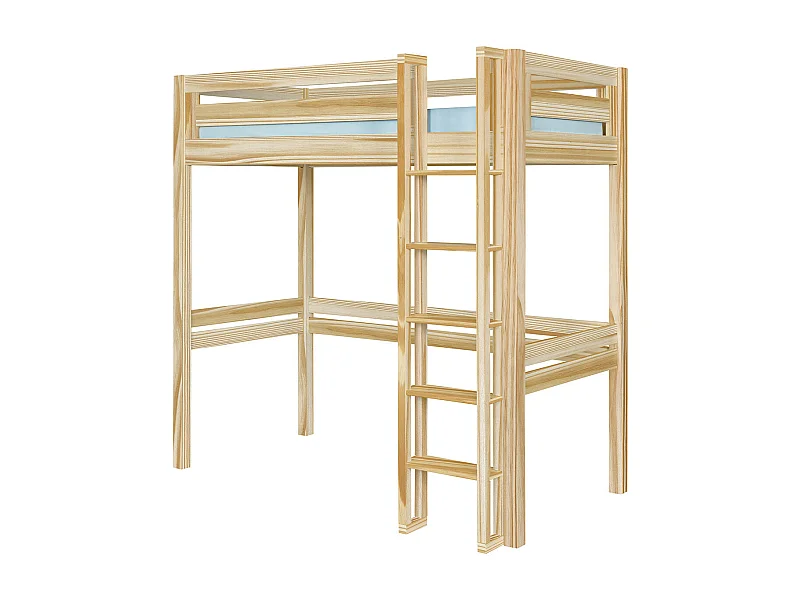 Pack lit mezzanine 1 place avec matelas 90x190 cm bois massif bois naturel DORSÉ