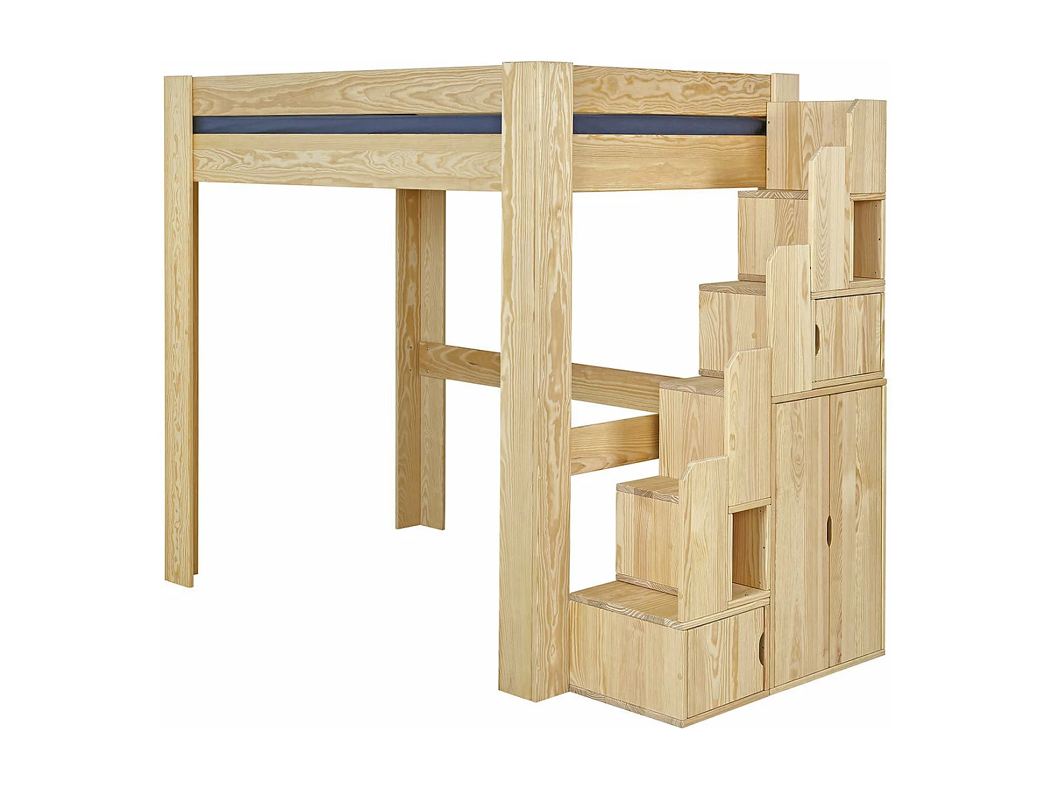 Pack lit mezzanine avec bureau et matelas 120x190 cm bois massif bois naturel LEX