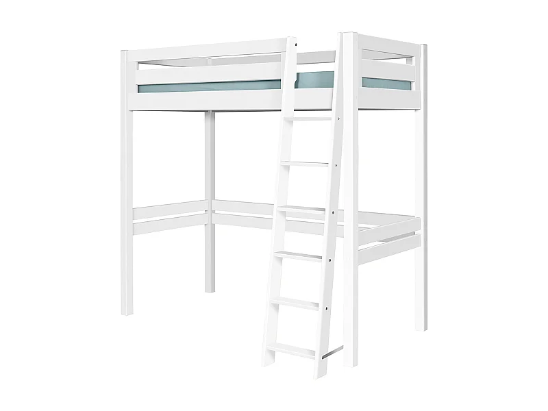 Pack lit mezzanine 1 place avec matelas 90x190 cm bois massif blanc ORSAI