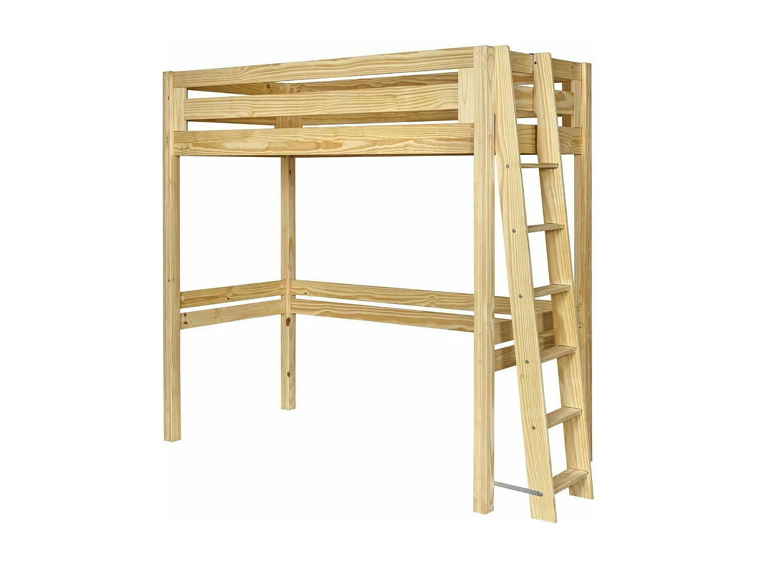 Pack lit mezzanine 1 place avec matelas 90x190 cm bois massif bois naturel ORSAI