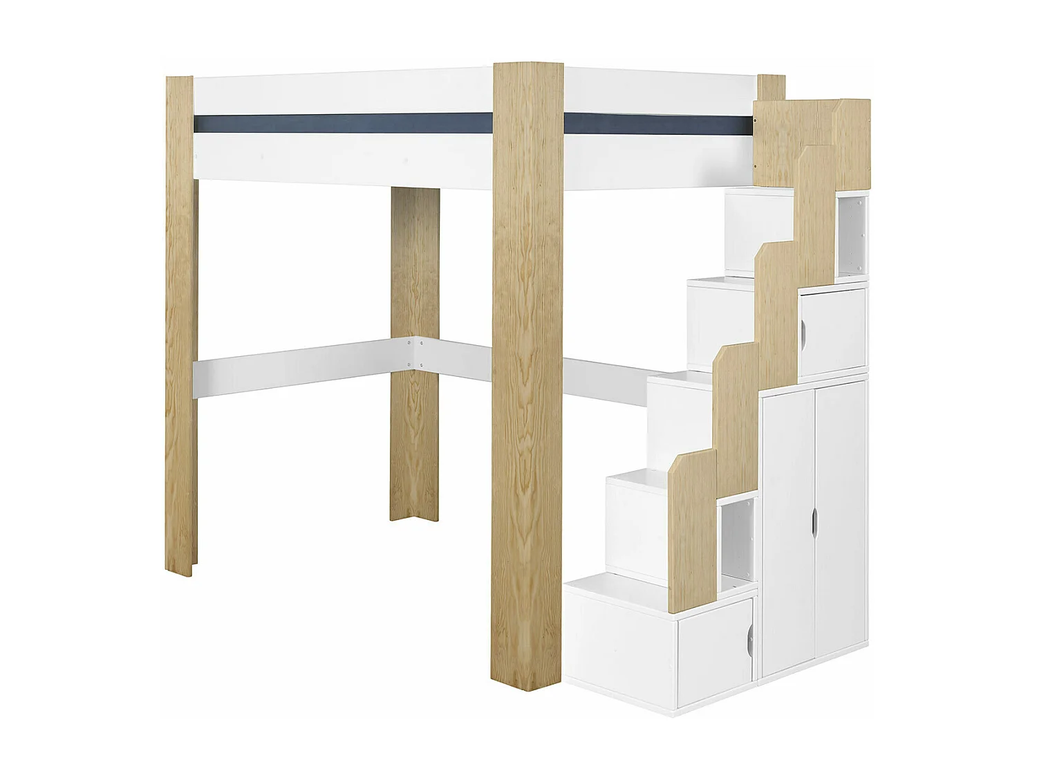 Pack lit mezzanine avec bureau et matelas 120x190 cm bois massif blanc et bois LEX