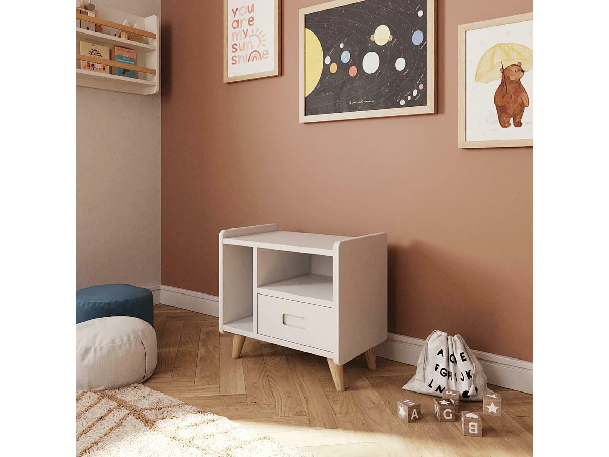 Chevet  bois massif noisette et blanc PETER