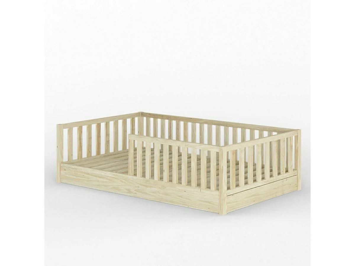 Pack lit enfant Montessori avec matelas 90x190 cm bois massif bois ROMEO