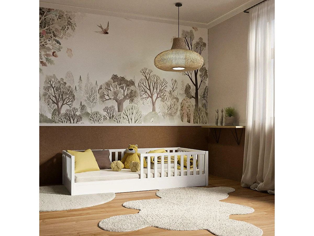 Lit enfant Montessori 90x190 cm bois massif blanc ROMEO