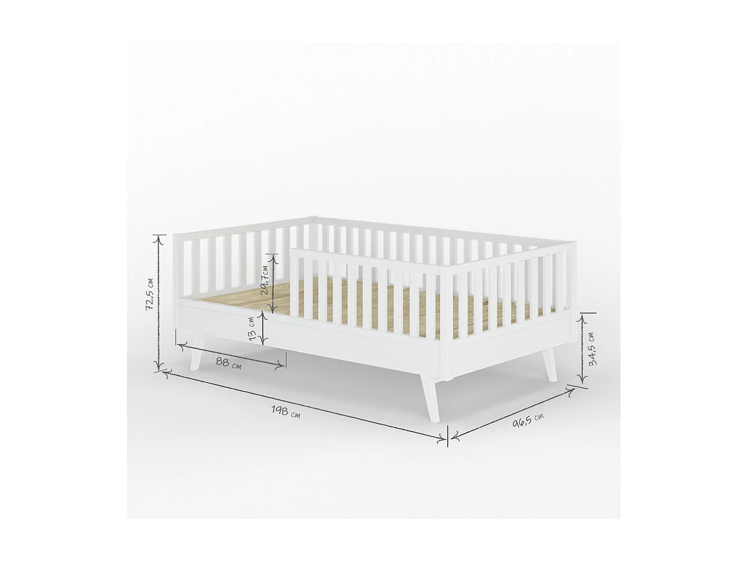 Lit enfant Montessori 90x190 cm bois massif blanc ROMEO