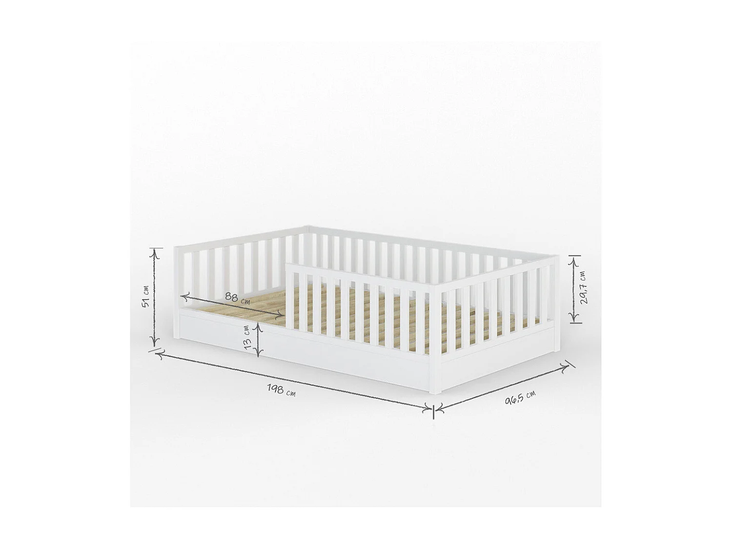 Lit enfant Montessori 90x190 cm bois massif blanc ROMEO