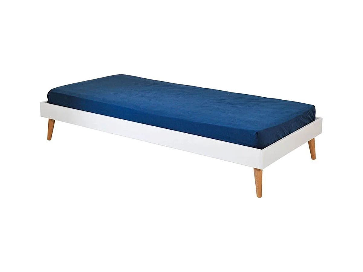 Pack lit enfant avec pieds et matelas 90x190 cm bois massif blanc DARLA