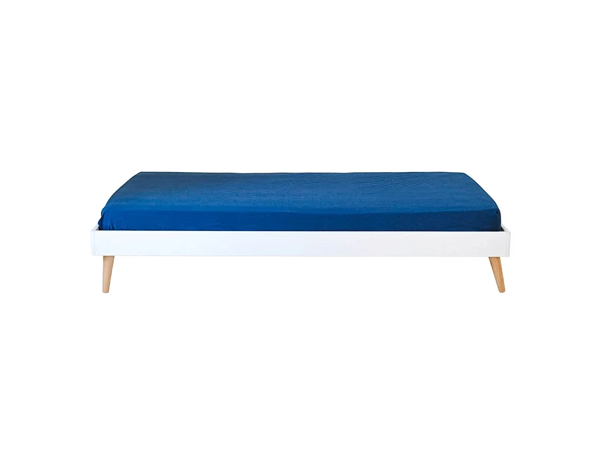 Pack lit enfant avec pieds et matelas 90x190 cm bois massif blanc DARLA