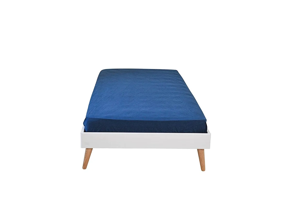 Pack lit enfant avec pieds et matelas 90x190 cm bois massif blanc DARLA