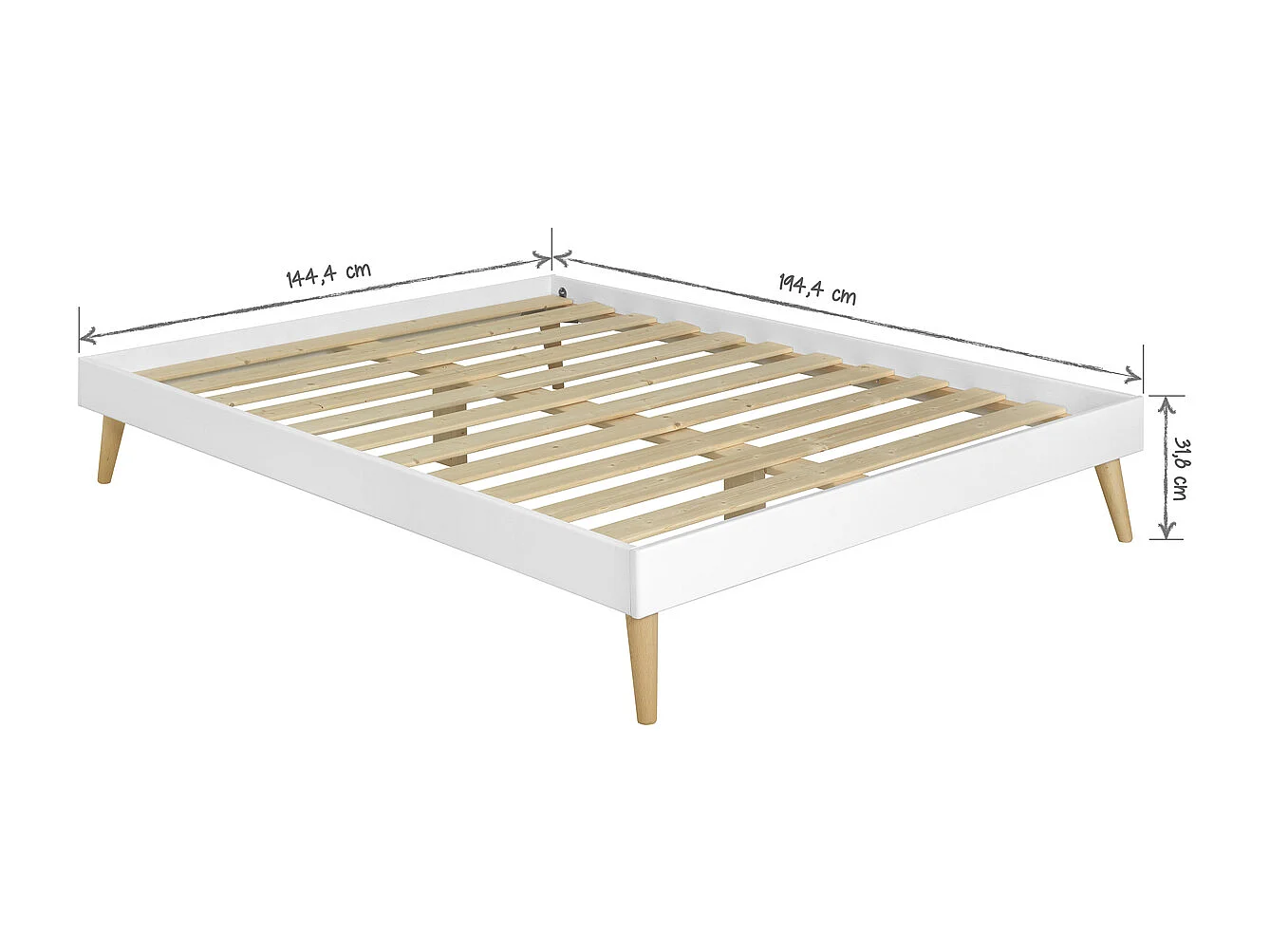 Pack lit 2 places avec pieds et matelas 120x190 cm bois massif blanc DARLA