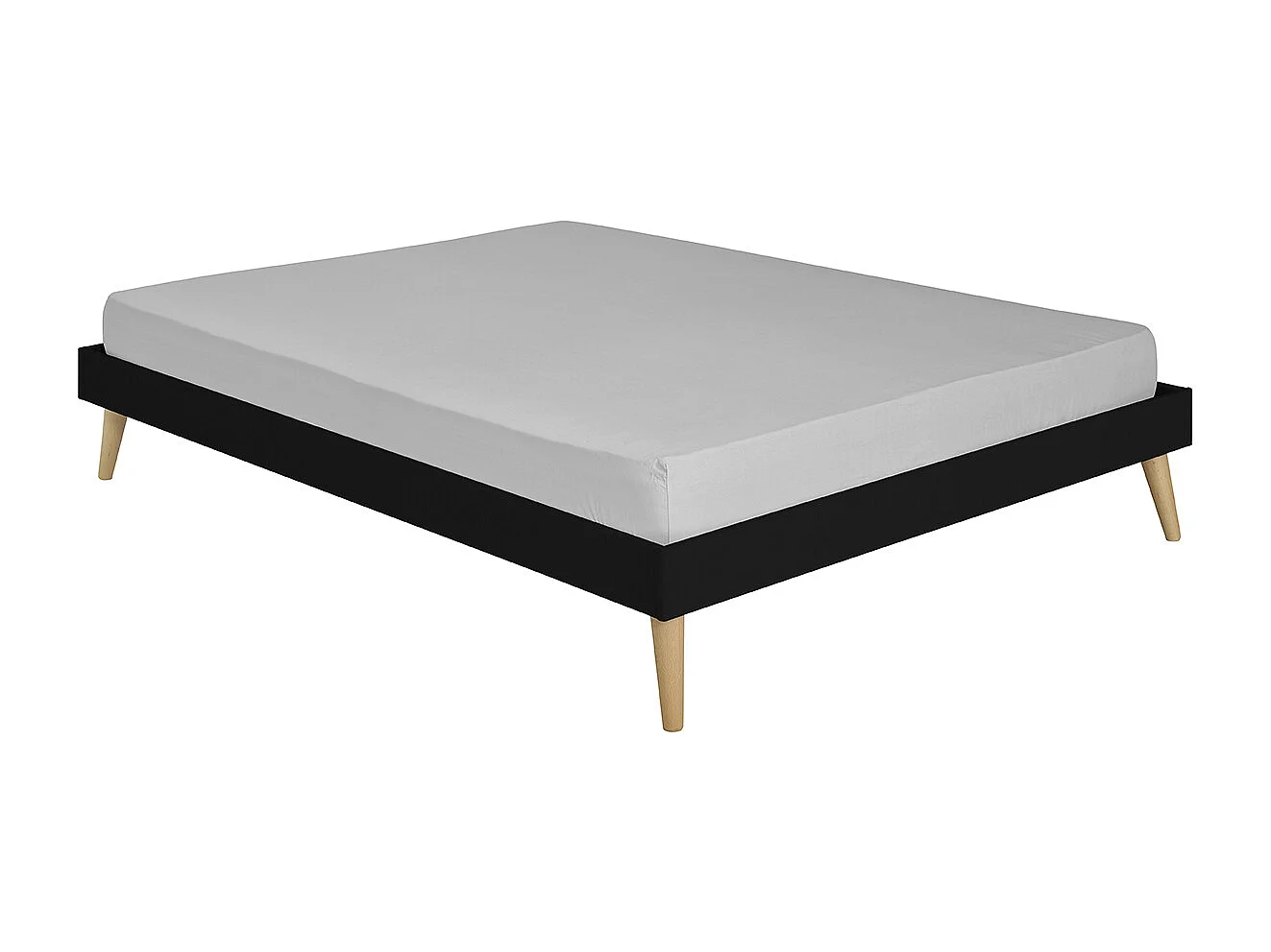 Pack lit 2 places avec pieds et matelas 120x190 cm bois massif noir DARLA