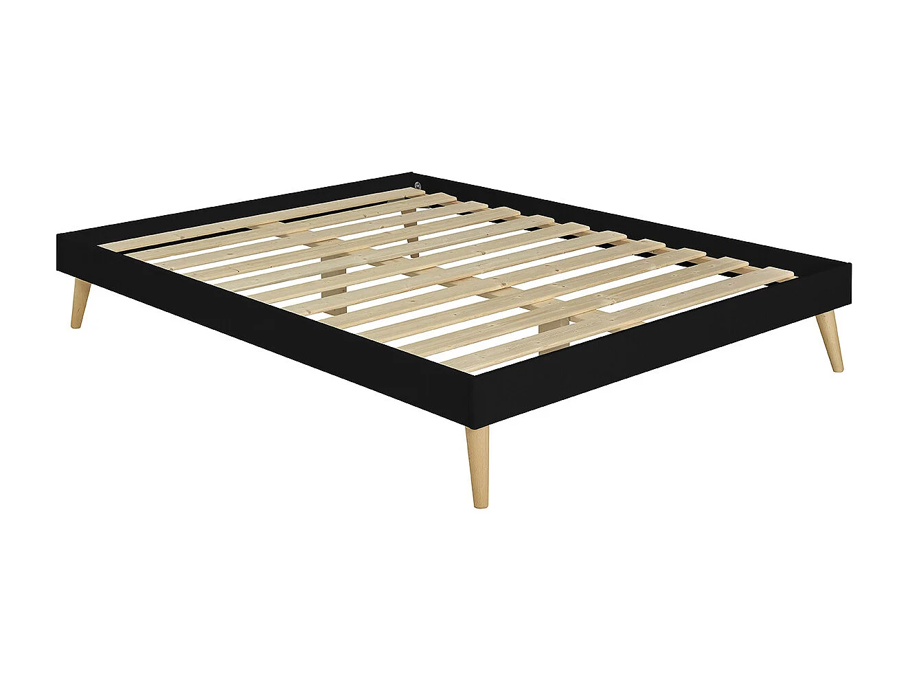 Pack lit 2 places avec pieds et matelas 120x190 cm bois massif noir DARLA