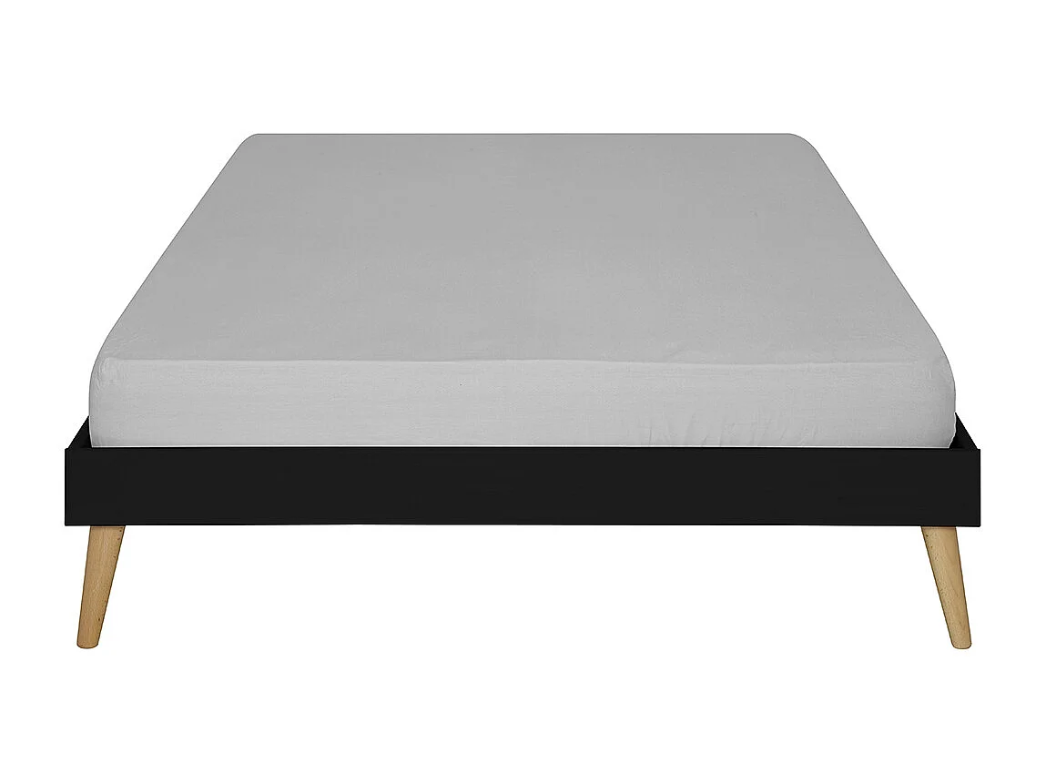 Pack lit 2 places avec pieds et matelas 120x190 cm bois massif noir DARLA