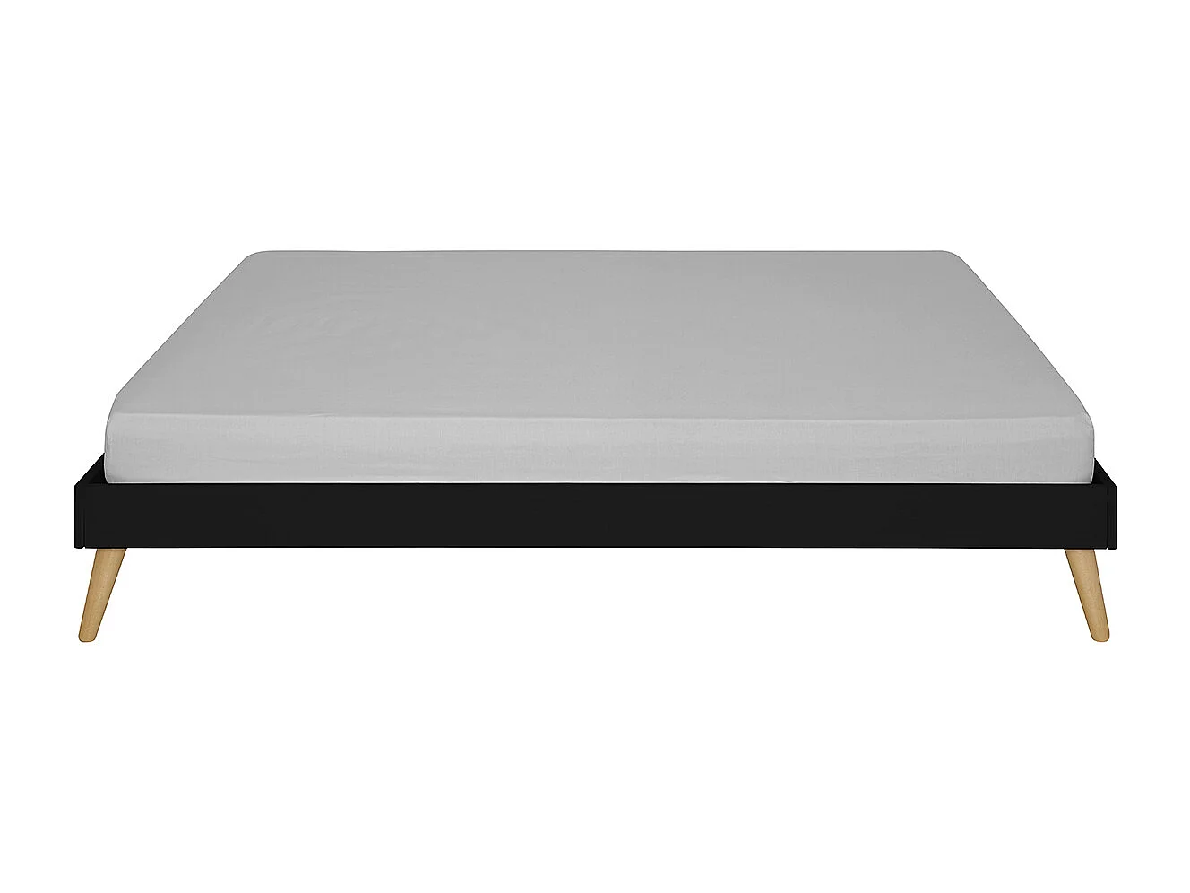 Lit 2 places avec pieds 140x190 cm bois massif noir DARLA