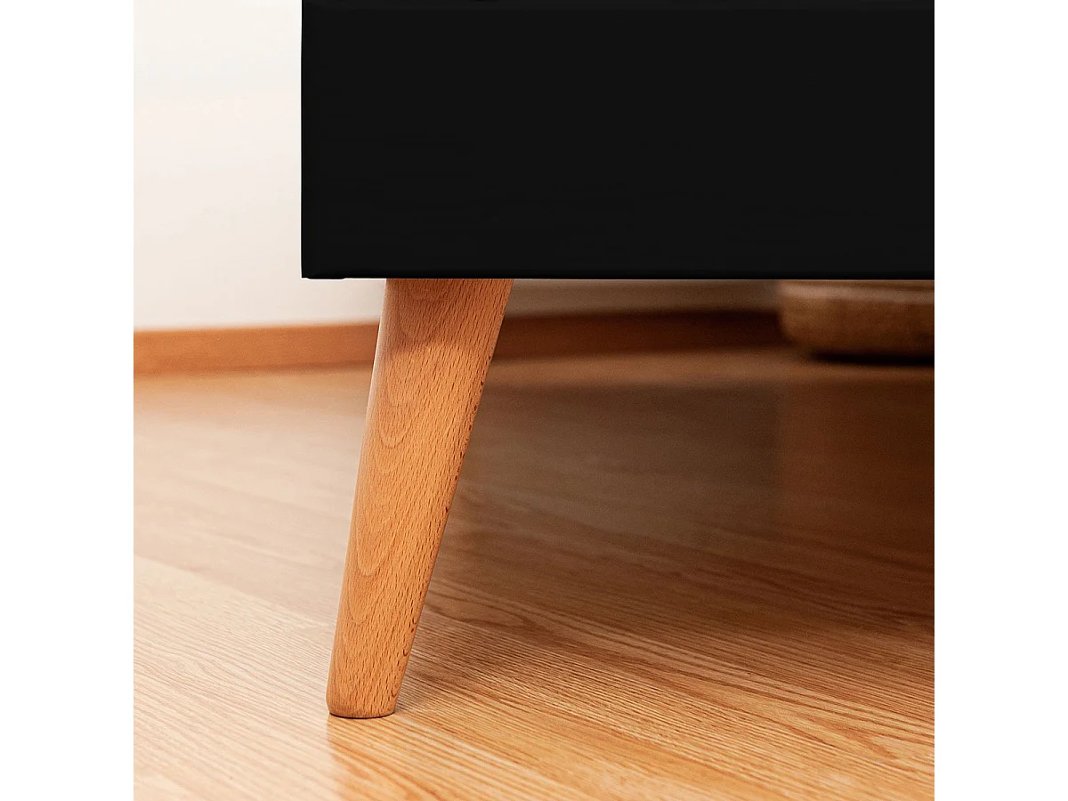 Lit 2 places avec pieds 140x190 cm bois massif noir DARLA