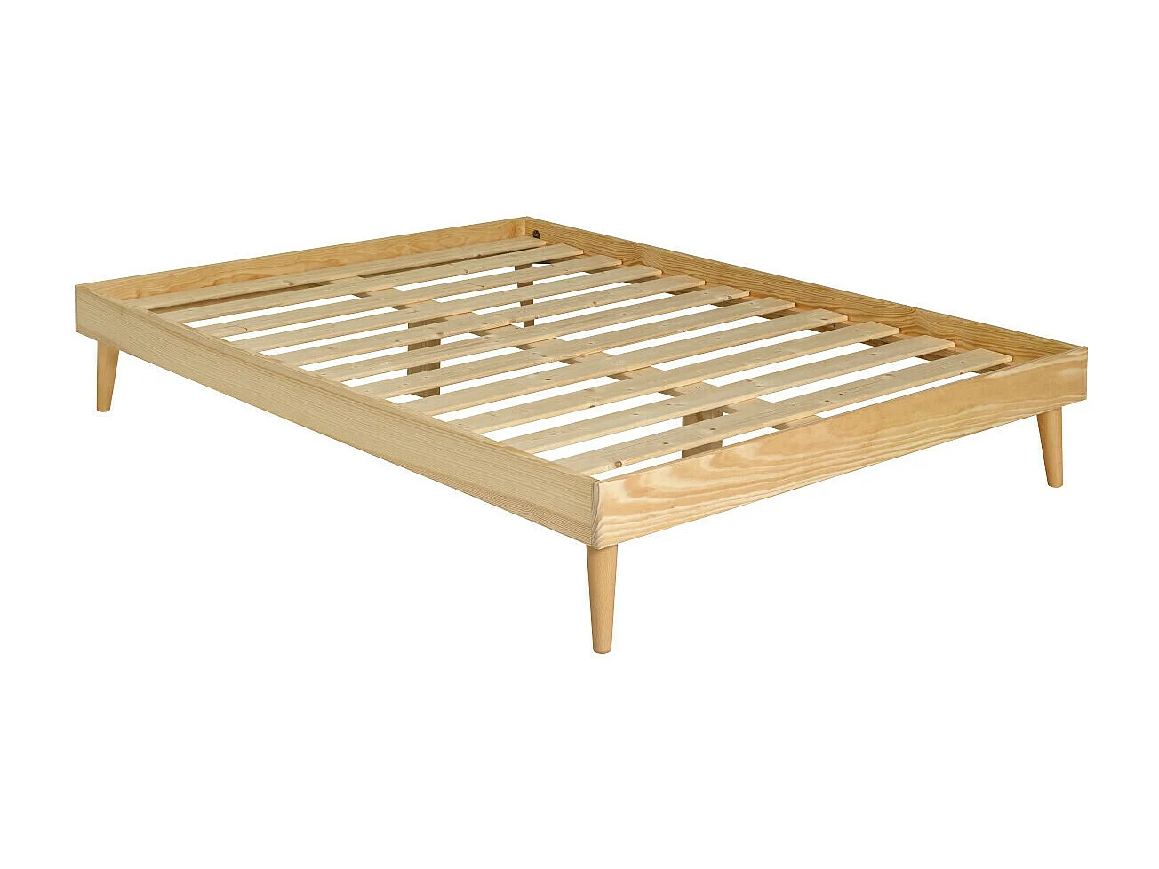 Pack lit 2 places avec pieds et matelas 140x190 cm bois massif bois naturel DARLA