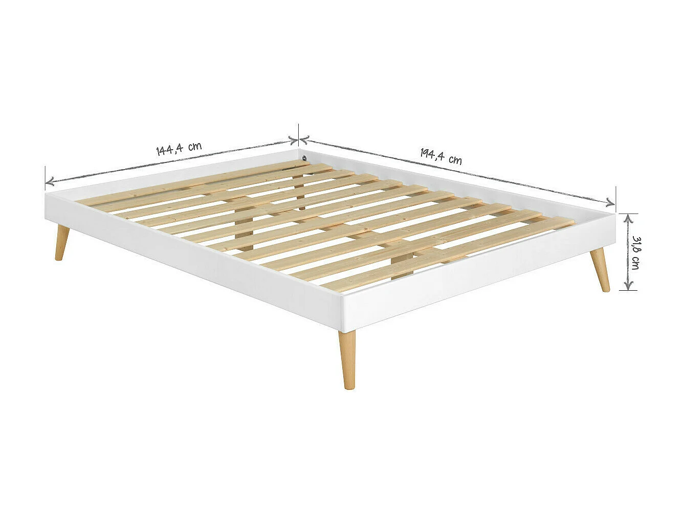 Lit 2 places avec pieds 140x190 cm bois massif blanc DARLA