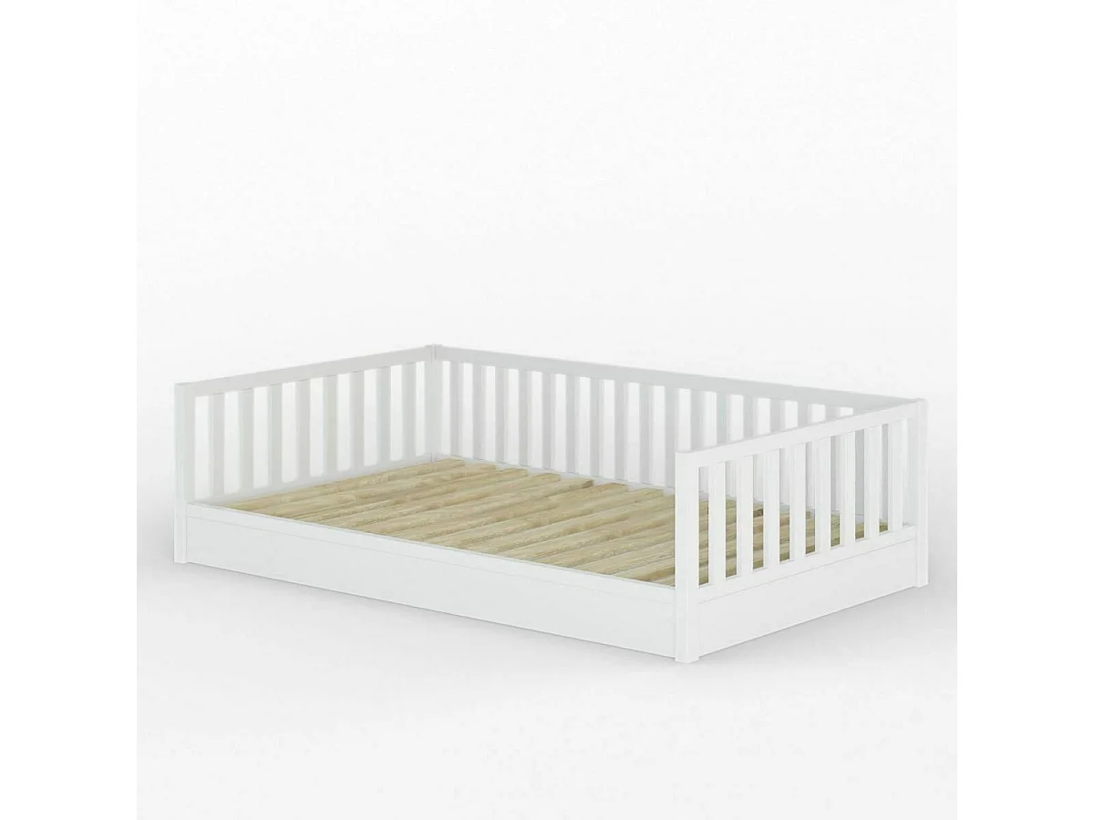 Pack lit enfant Montessori avec matelas 90x190 cm bois massif blanc ROMEO
