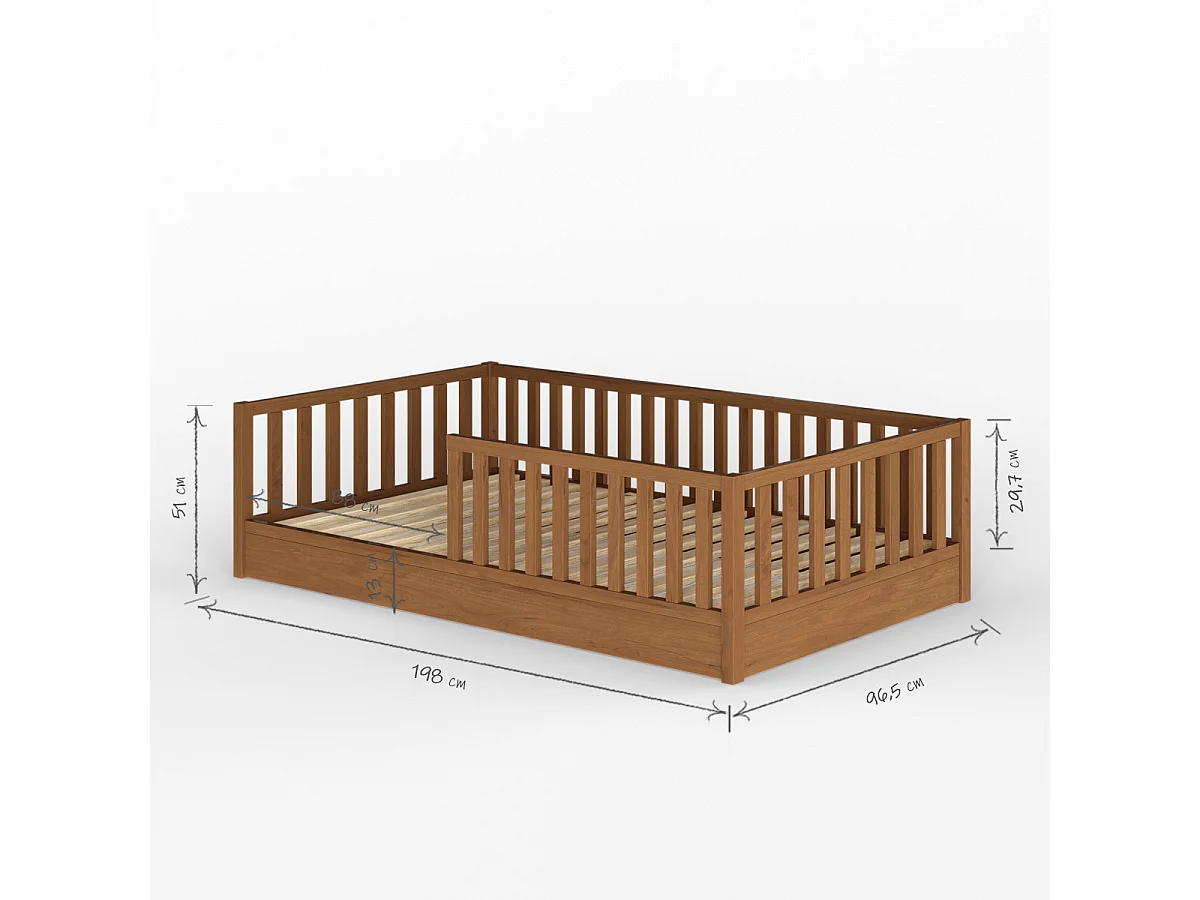 Lit enfant Montessori 90x190 cm bois massif noisette ROMEO
