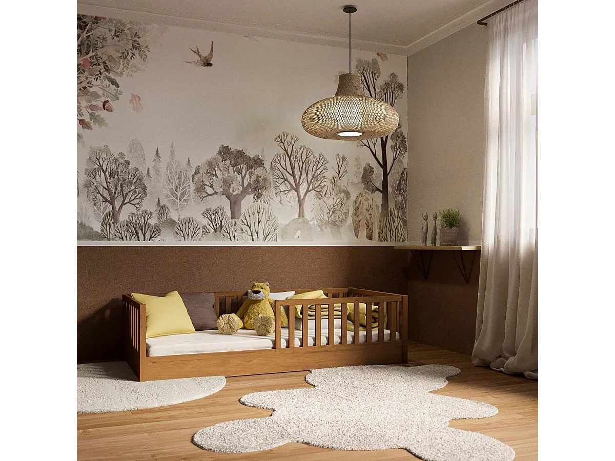 Lit enfant Montessori 90x190 cm bois massif noisette ROMEO