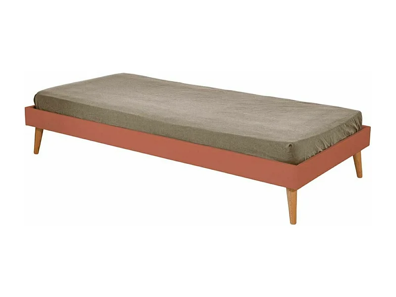 Pack lit enfant avec pieds et matelas 90x190 cm bois massif terracotta DARLA