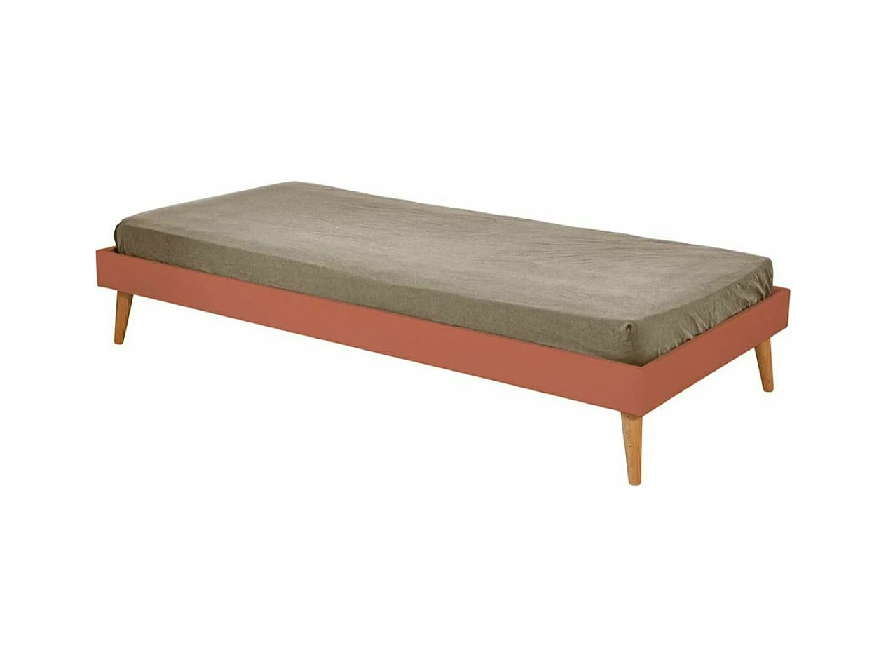 Pack lit enfant avec pieds et matelas 90x190 cm bois massif terracotta DARLA