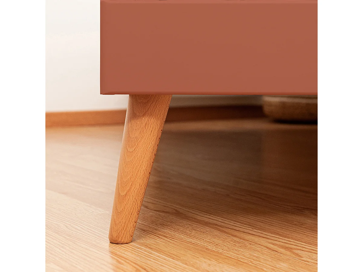 Pack lit enfant avec pieds et matelas 90x190 cm bois massif terracotta DARLA