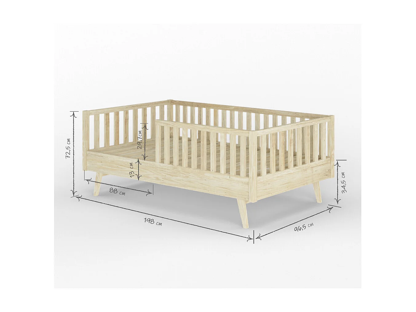 Lit enfant Montessori 90x190 cm bois massif bois ROMEO