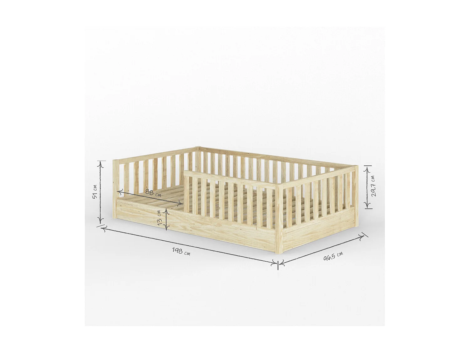Lit enfant Montessori 90x190 cm bois massif bois ROMEO