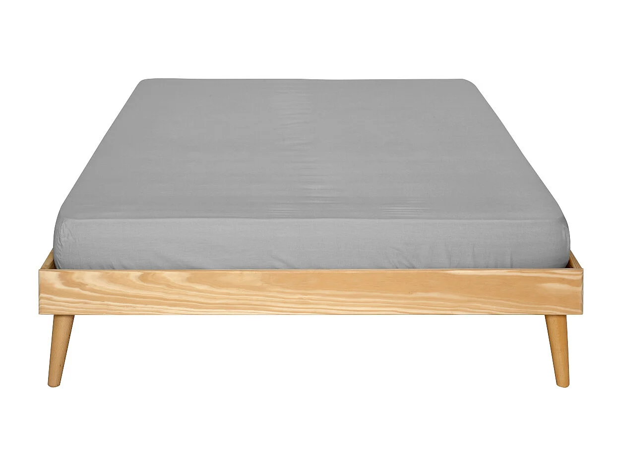 Lit 2 places avec pieds 120x190 cm bois massif bois naturel DARLA