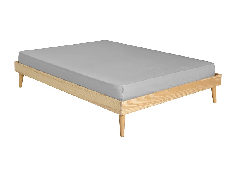 Lit 2 places avec pieds 120x190 cm bois massif bois naturel DARLA