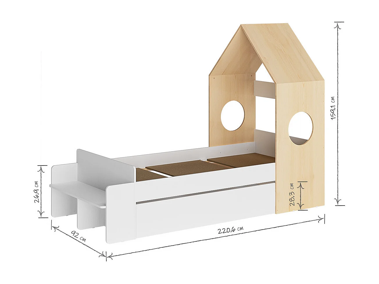 Pack lit avec tiroir 90x190 cm panneaux de fibres blanc et bois SANDRO