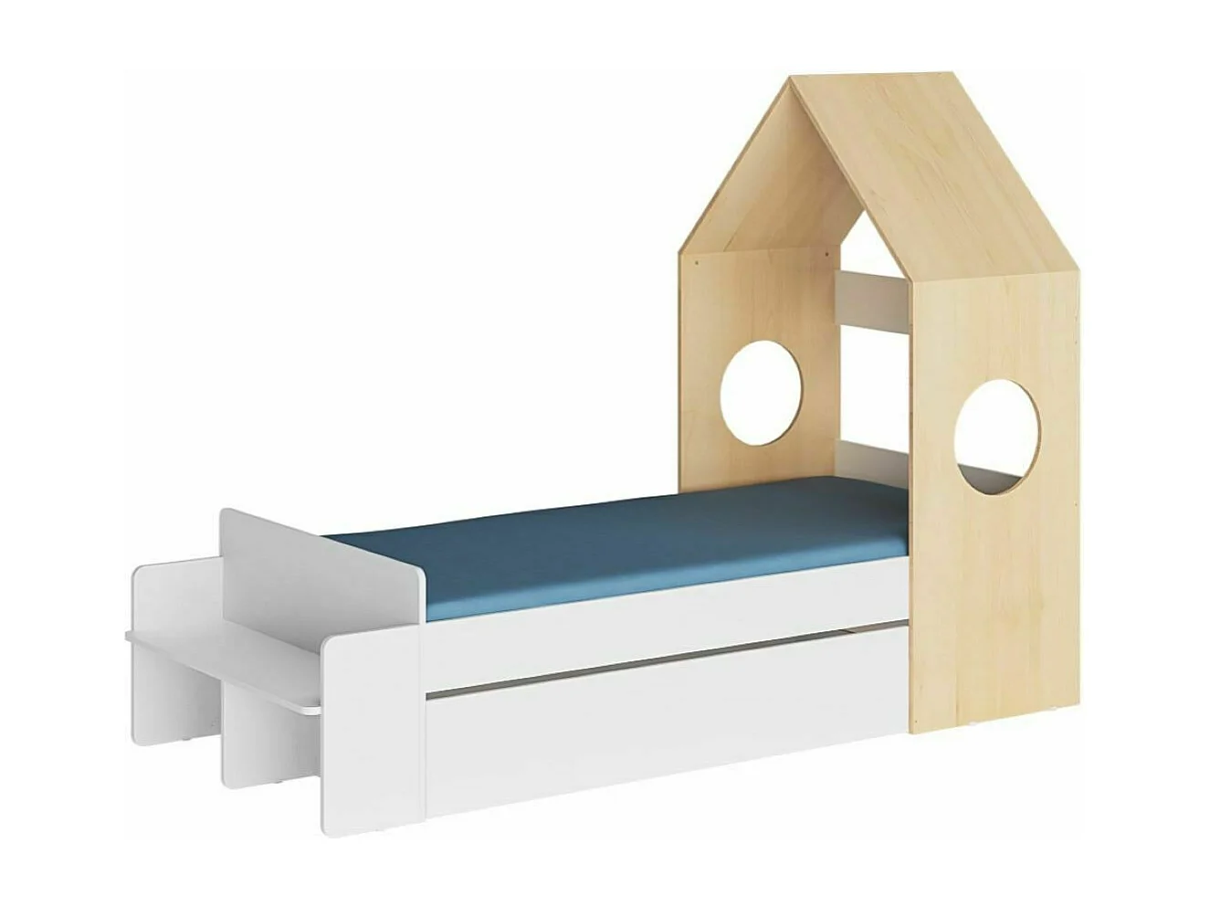 Pack lit avec tiroir 90x190 cm panneaux de fibres blanc et bois SANDRO