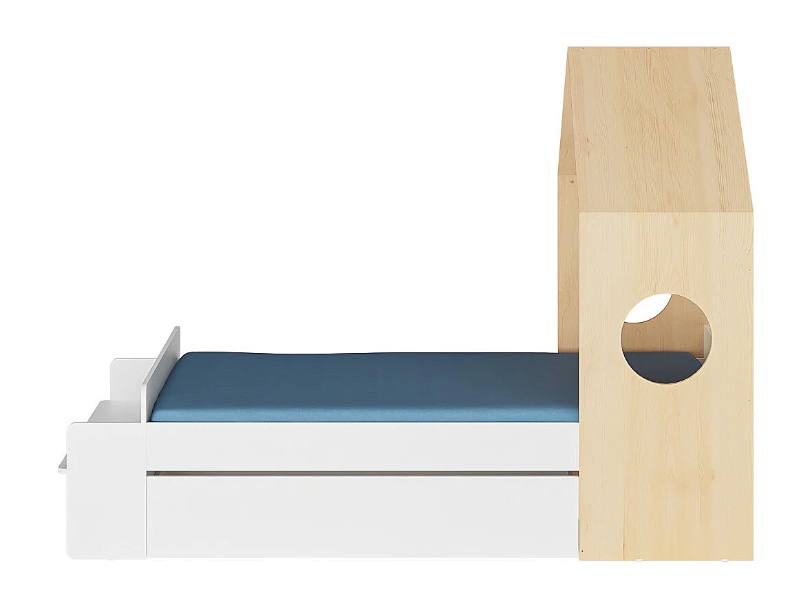 Pack lit avec tiroir 90x190 cm panneaux de fibres blanc et bois SANDRO