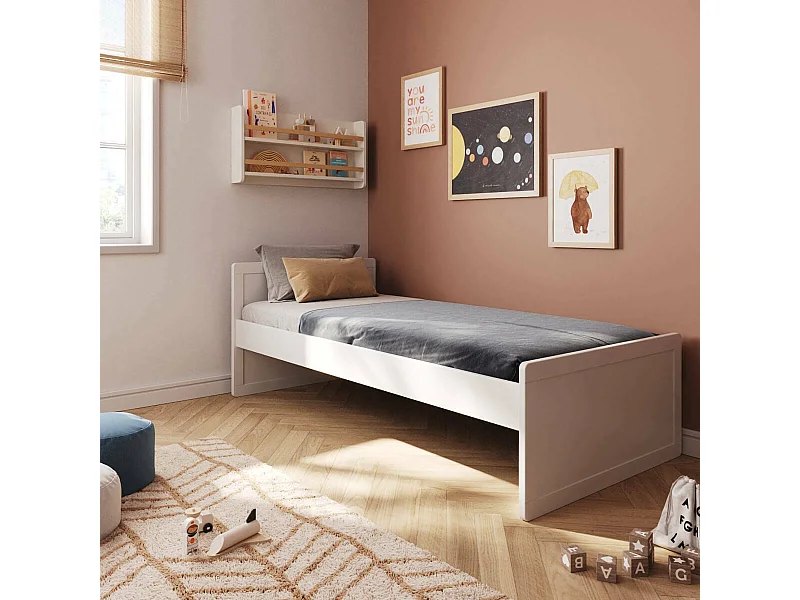 Lit évolutif 90x190 cm bois massif blanc PETER