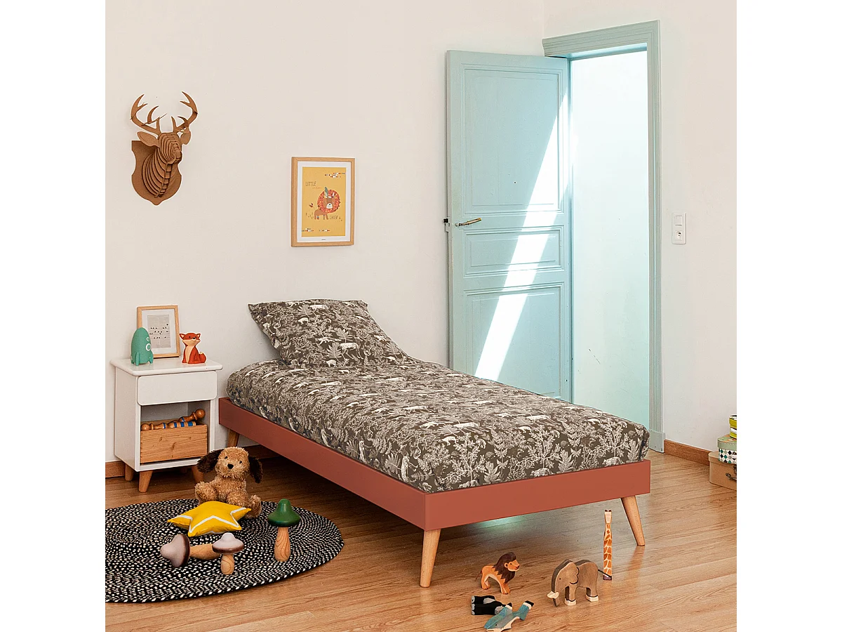 Lit enfant avec pieds 90x190 cm bois massif terracotta DARLA