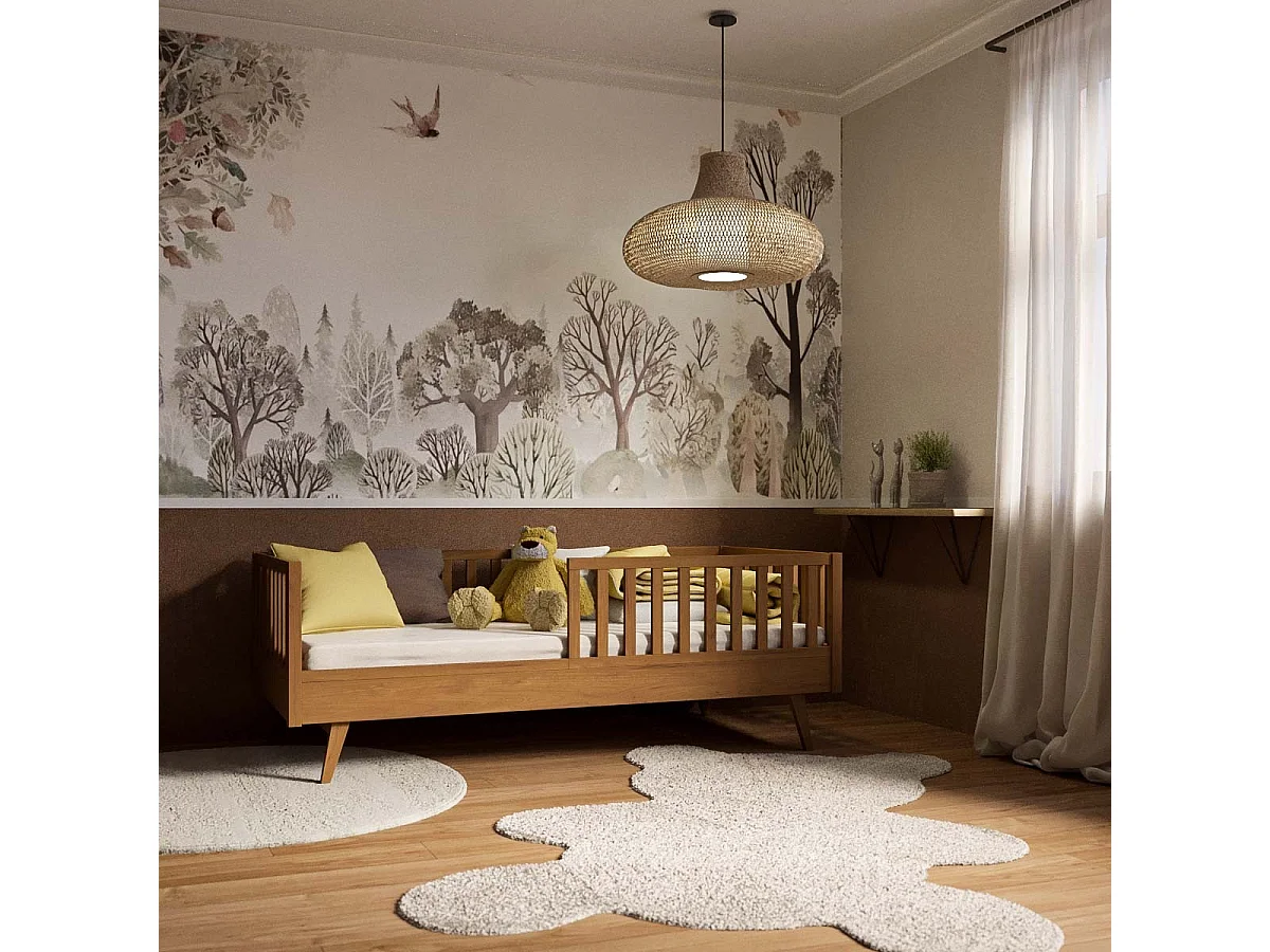 Pack lit enfant Montessori avec matelas 90x190 cm bois massif noisette ROMEO