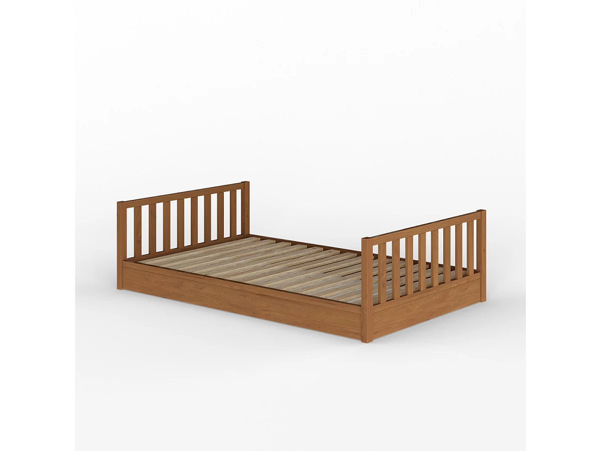 Pack lit enfant Montessori avec matelas 90x190 cm bois massif noisette ROMEO