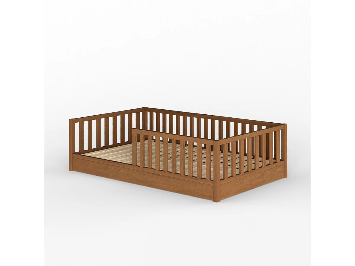 Pack lit enfant Montessori avec matelas 90x190 cm bois massif noisette ROMEO