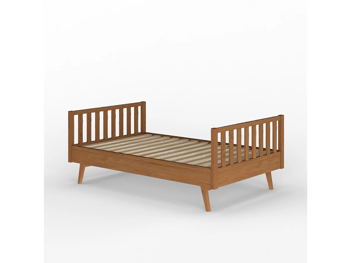 Pack lit enfant Montessori avec matelas 90x190 cm bois massif noisette ROMEO