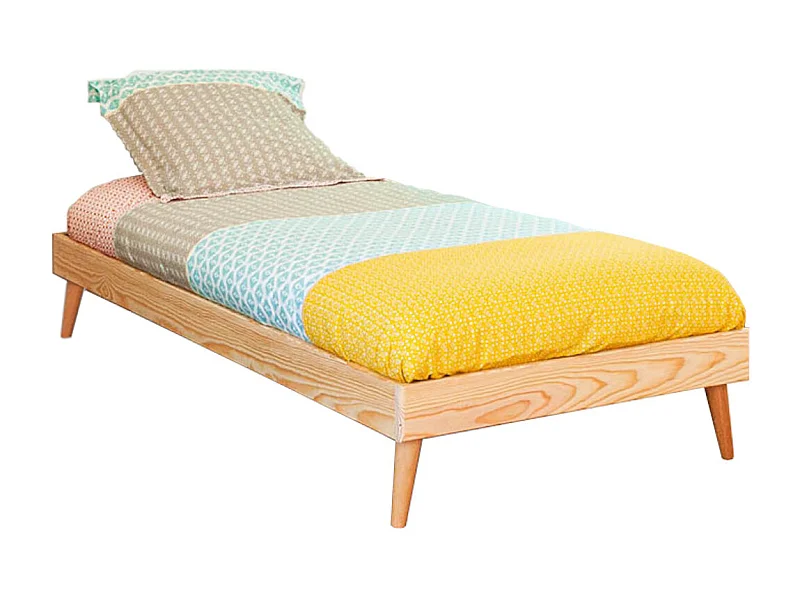 Pack lit enfant avec pieds et matelas 90x190 cm bois massif bois DARLA